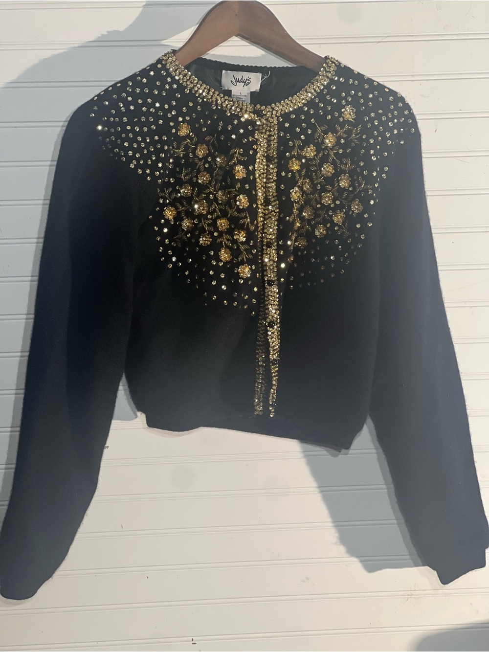Vintage Judy’s Black Lambswool & Angora Sweater with Gold Beading and Sequins L